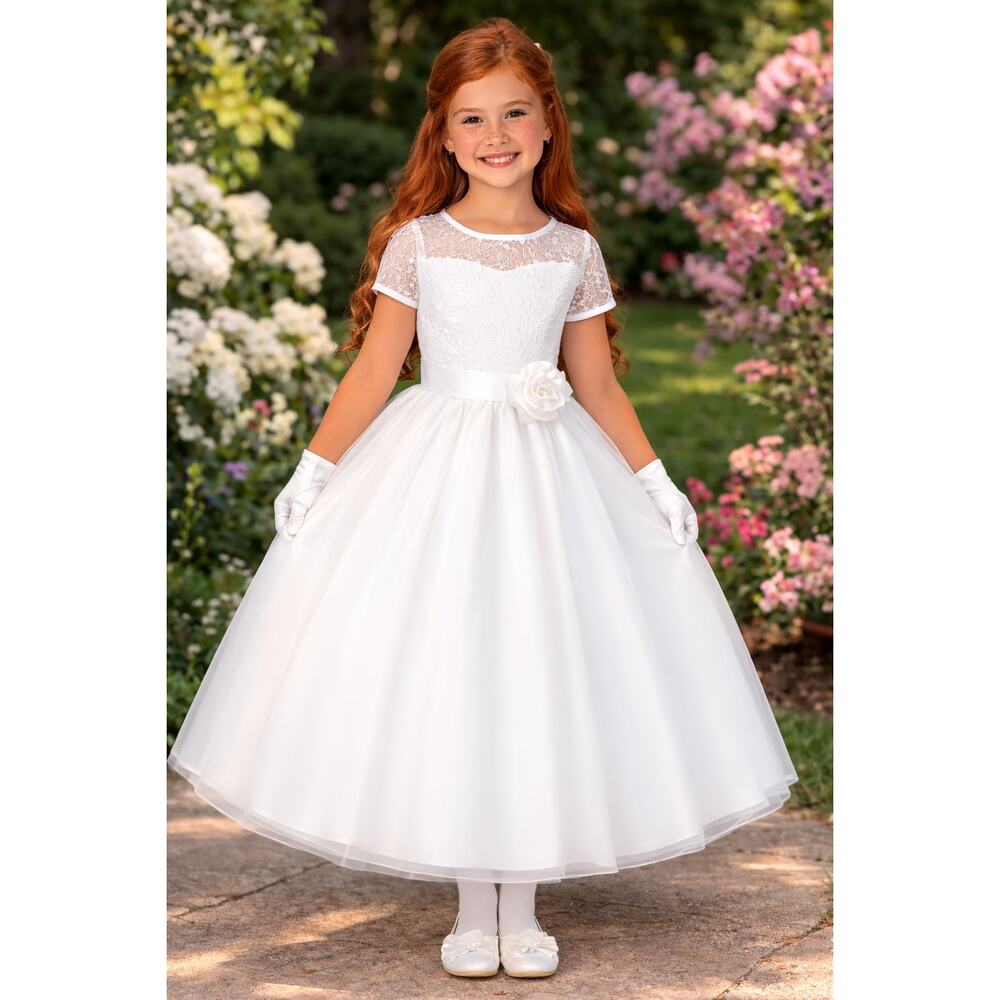 NEW Girls First Holy Communion Dress Size 12X - Embroidered Tulle Organza Dress